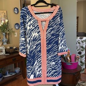 Tracy Negoshian Womens Long Sleeve Abstract Print Cutout Shift Dress Blue Size L